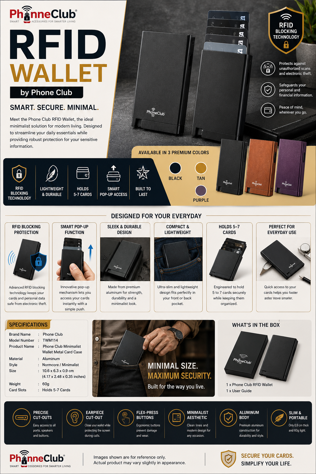 Phone Club RFID Wallet - Smart Minimalist Pop-Up Card Holder