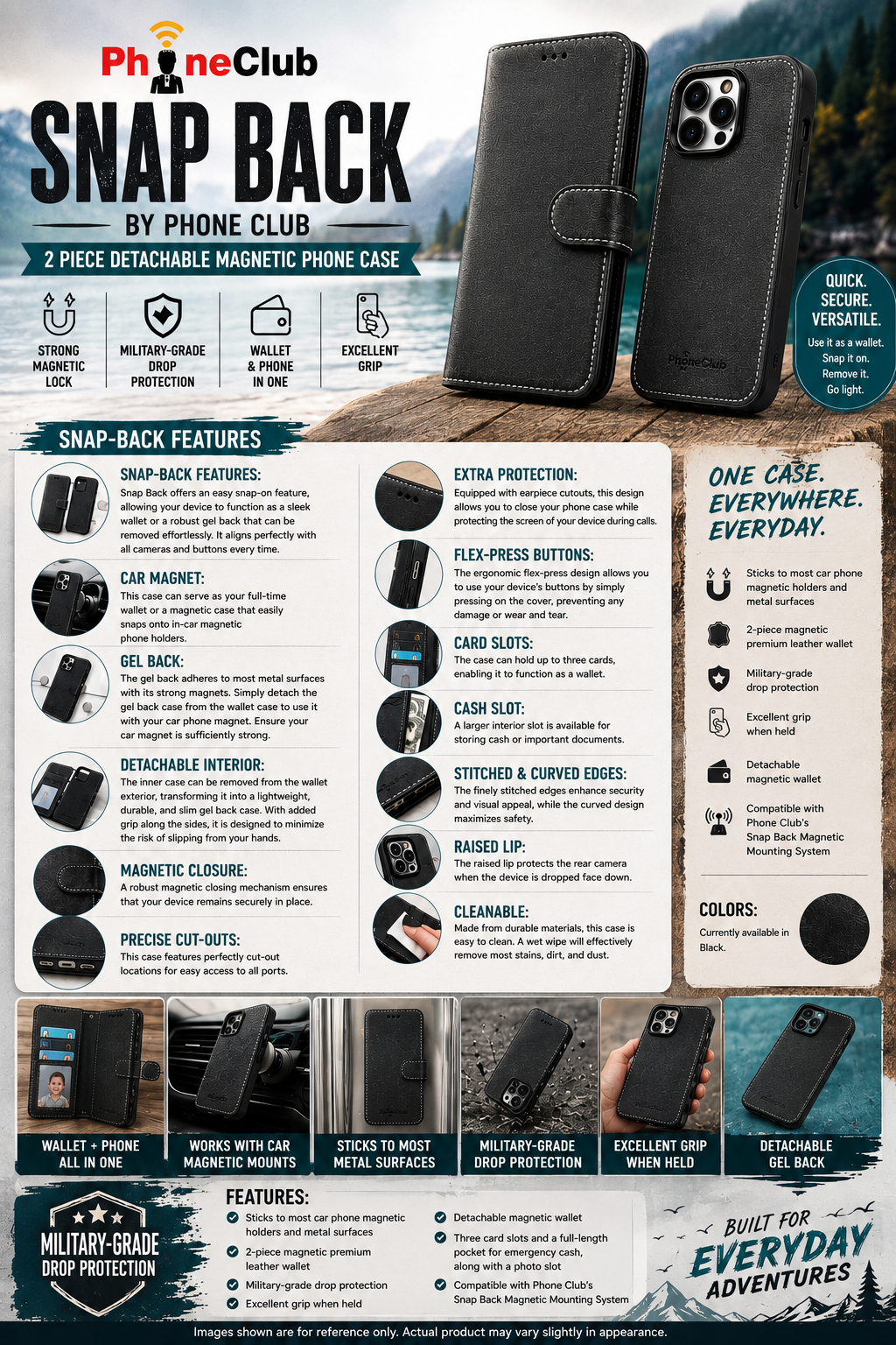 Snap Back by Phone Club: 2-Piece Magnetic Premium Phone Protection Wallet