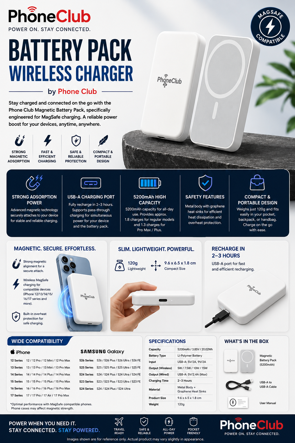 Phone Club Magnetic Battery Pack for MagSafe Charging