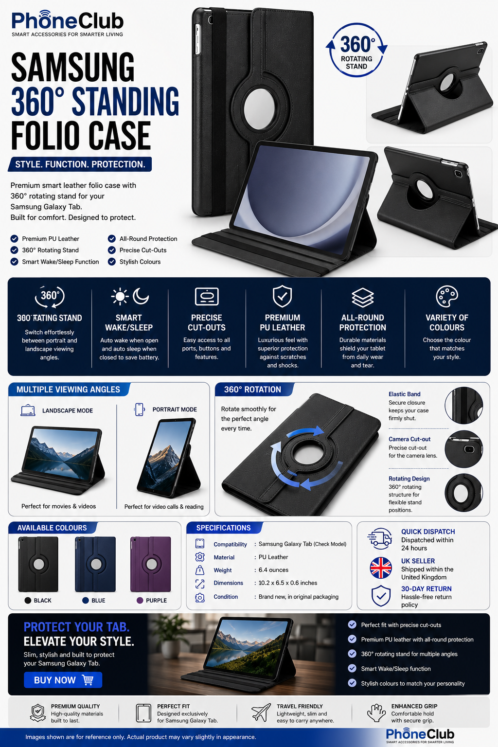 Tablet Case For Samsung Galaxy Tab Smart Leather Cover 360 Rotating