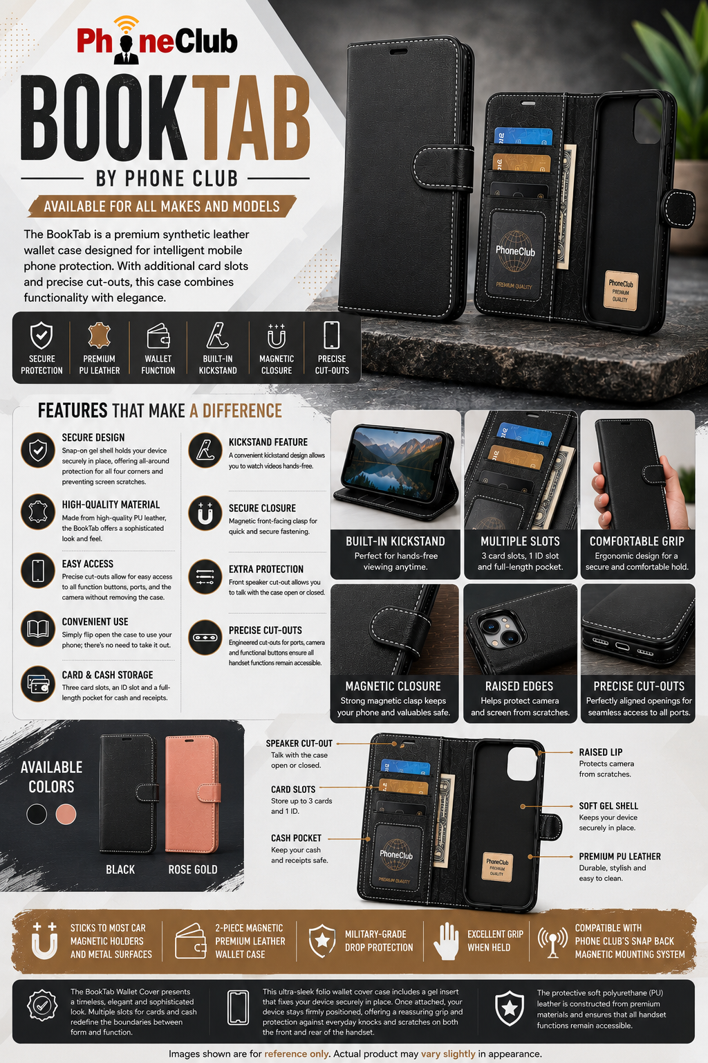 BookTab: Premium Synthetic Leather Wallet Case