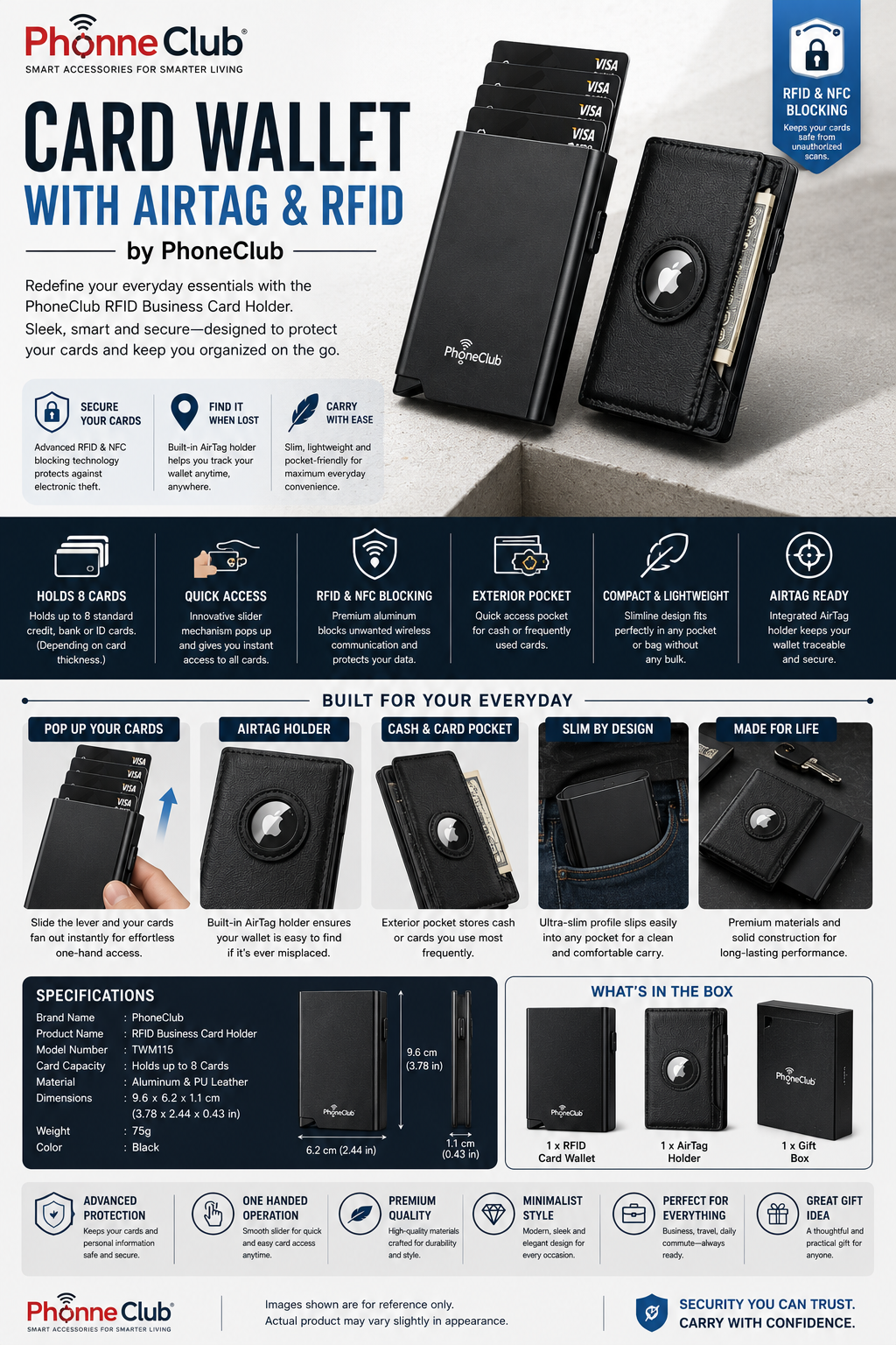 PhoneClub RFID Business Card Holder