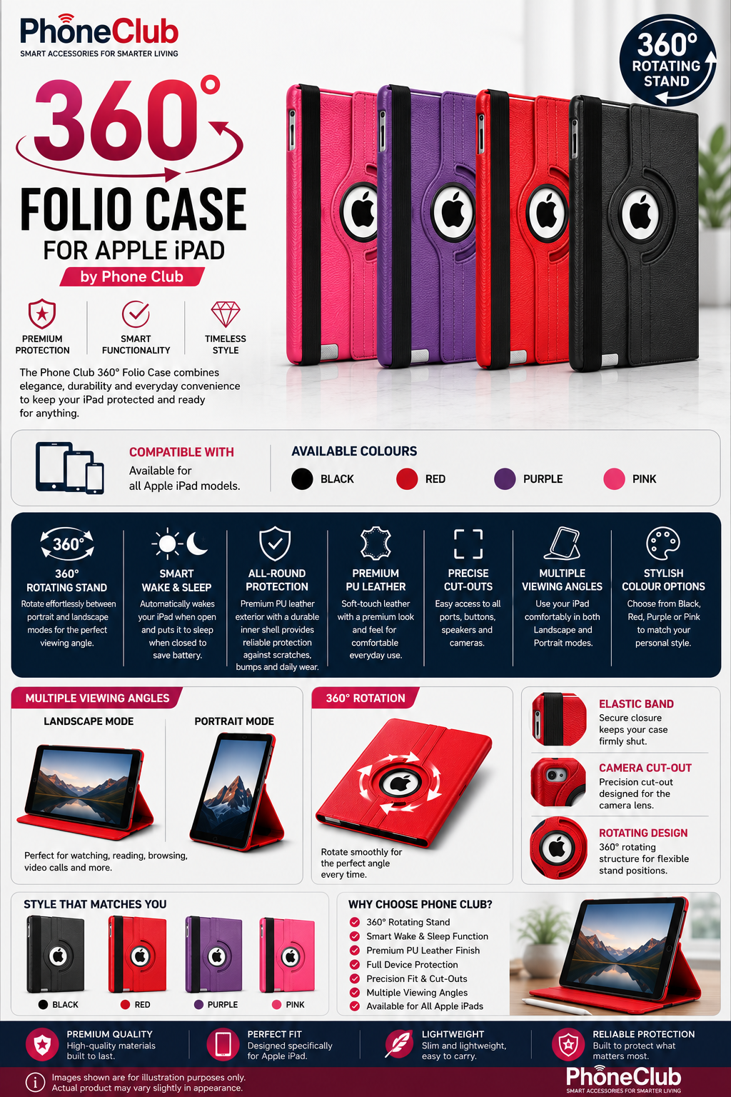 360° Folio Case for Apple iPad by Phone Club