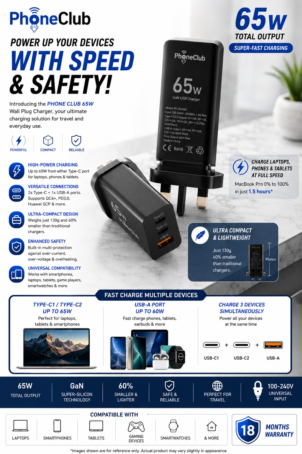 PHONE CLUB 65W Wall Plug Charger