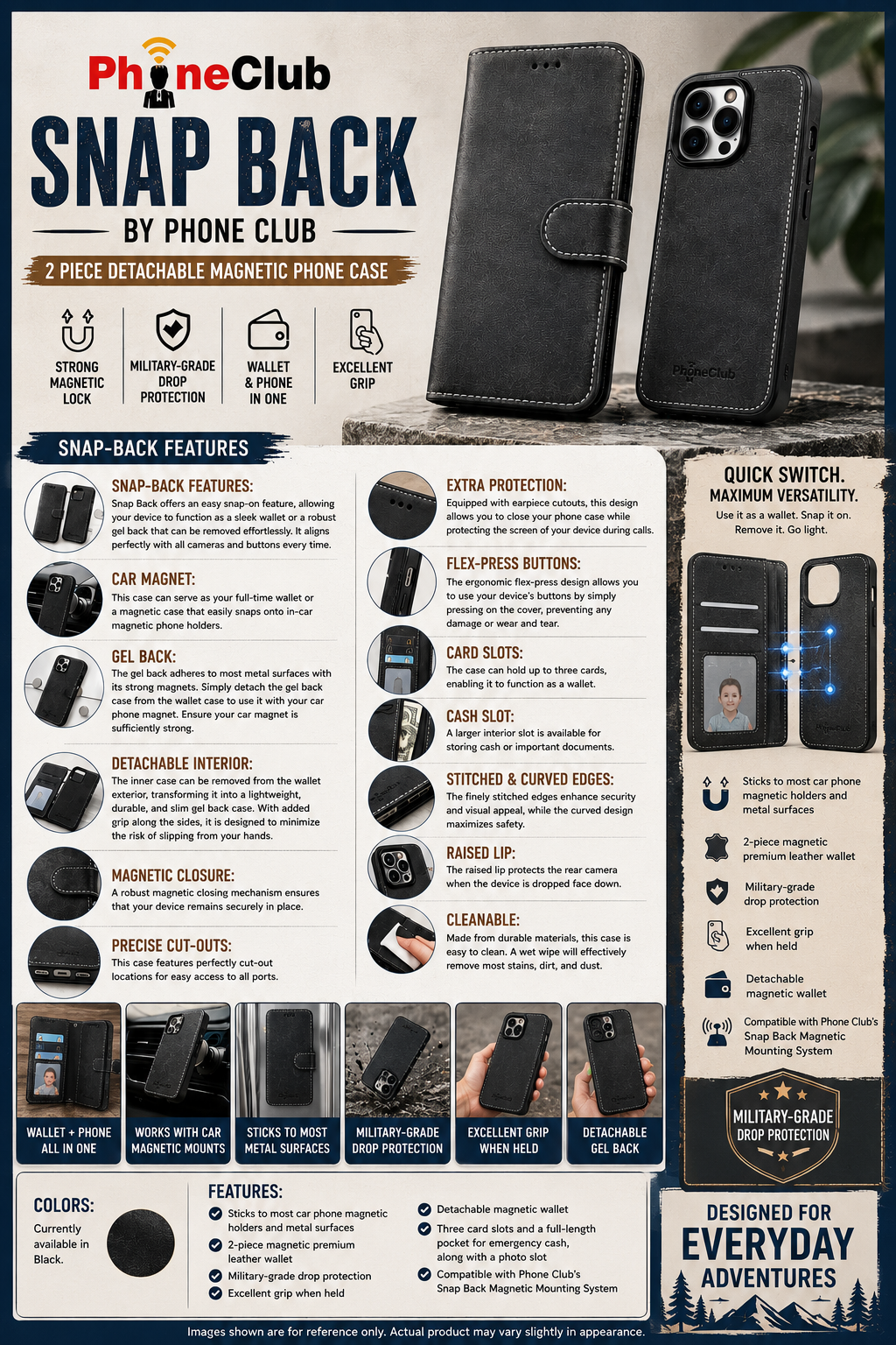 Snap Back by Phone Club: 2-Piece Magnetic Premium Phone Protection Wallet