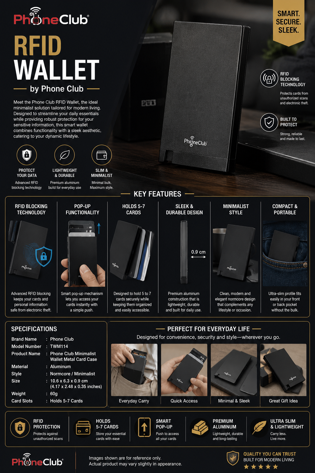 Phone Club RFID Wallet - Smart Minimalist Pop-Up Card Holder