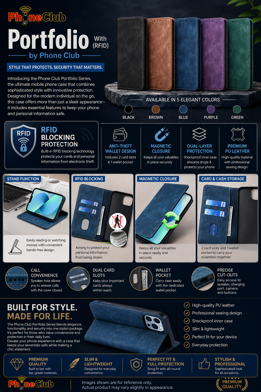 Portfolio by Phone Club Series Mobile Phone Case Elegance Meets Security with RFID Protection