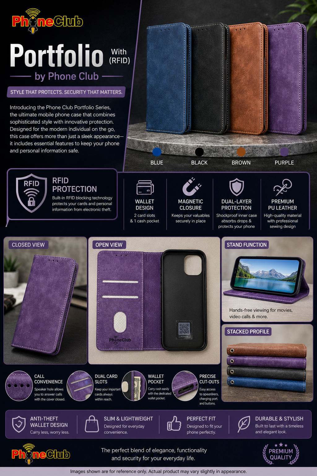 Portfolio by Phone Club Series Mobile Phone Case Elegance Meets Security with RFID Protection
