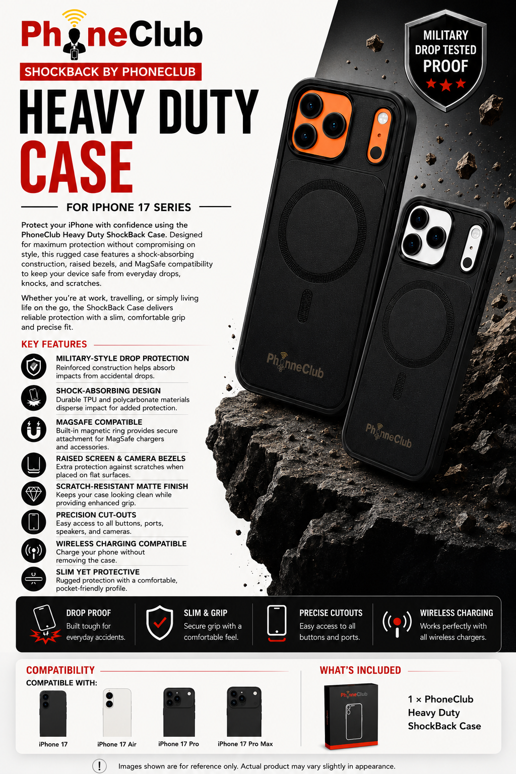 Shock Back by Phone Club Shockproof protection with MagSafe