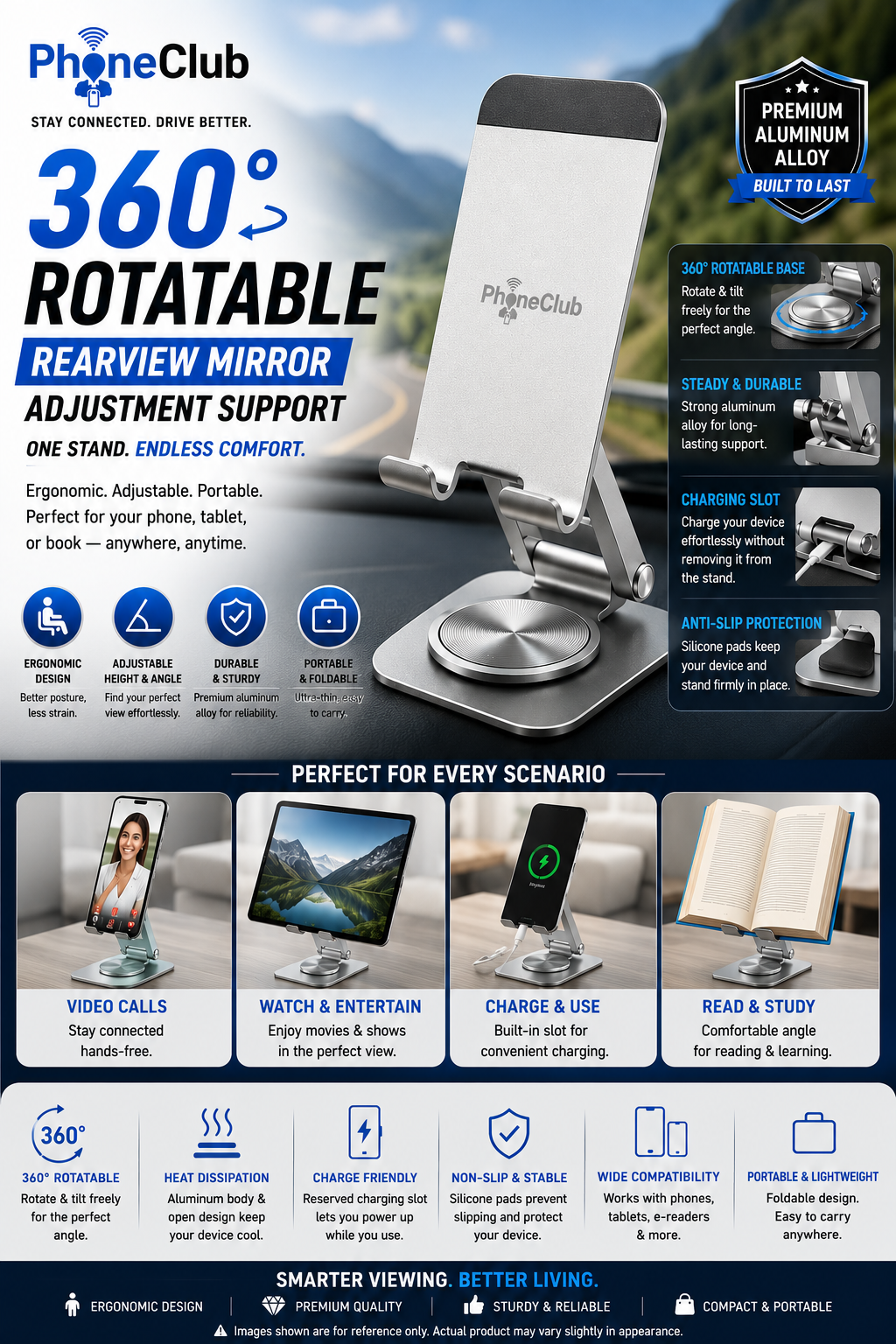 PHONE CLUB 360 Degree Rotatable Rearview Mirror Adjustment Support