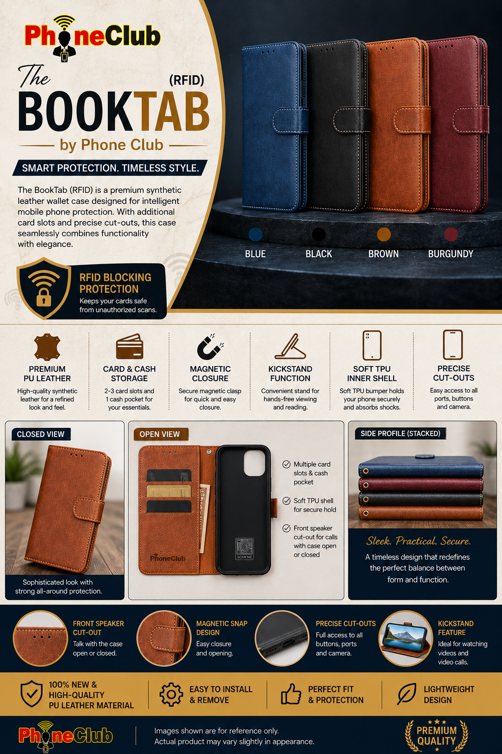 BookTab (RFID): Premium Synthetic Leather Wallet Case