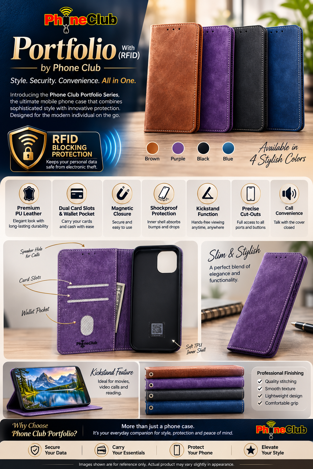 Portfolio by Phone Club Series Mobile Phone Case Elegance Meets Security with RFID Protection