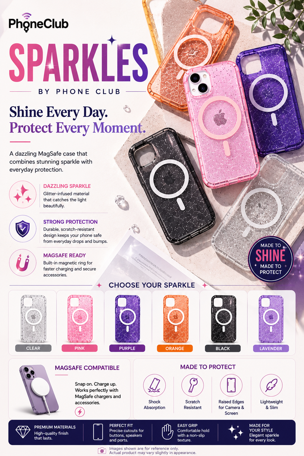Sparkles by Phone Club Protective Case with Glitter and Durability