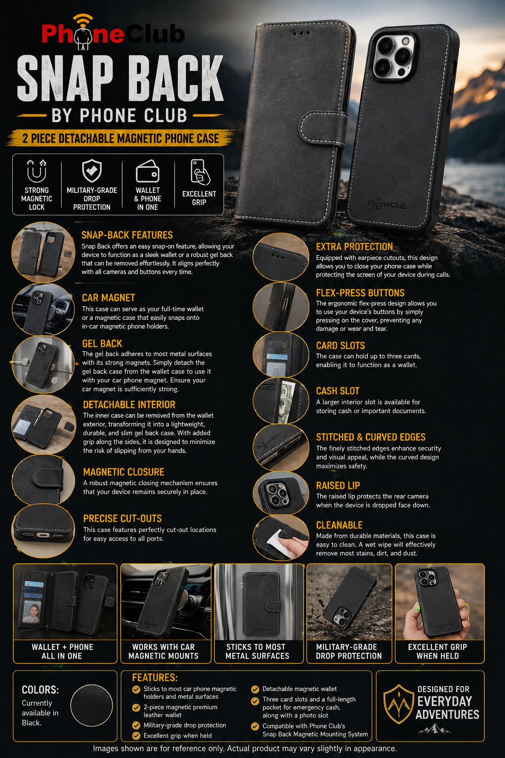 Snap Back by Phone Club: 2-Piece Magnetic Premium Phone Protection Wallet