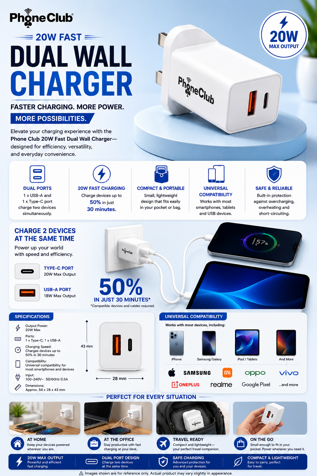 Phone Club 20W Fast Dual Wall Charger
