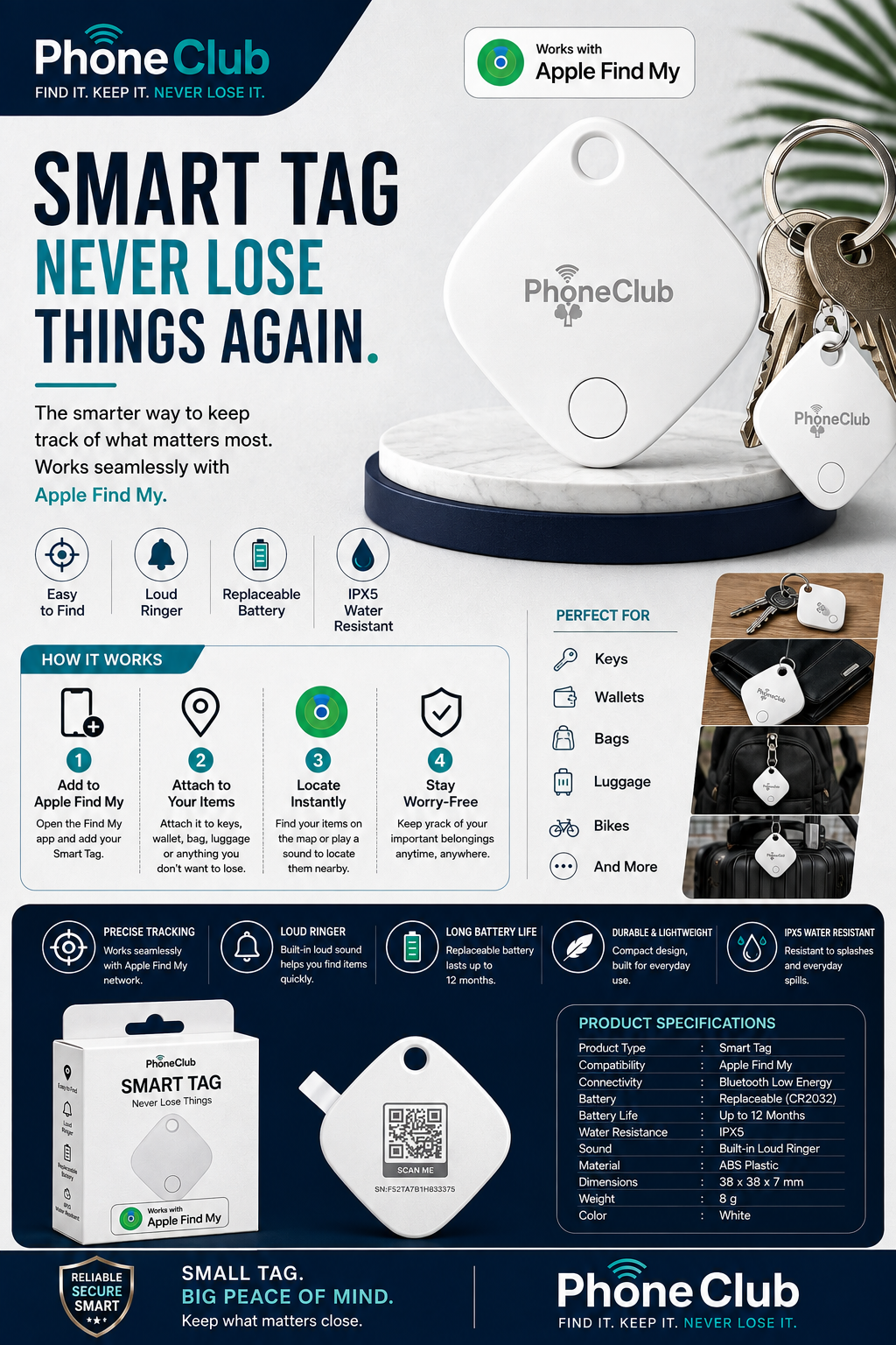 PHONE CLUB Find My Tag Smart Key Finder