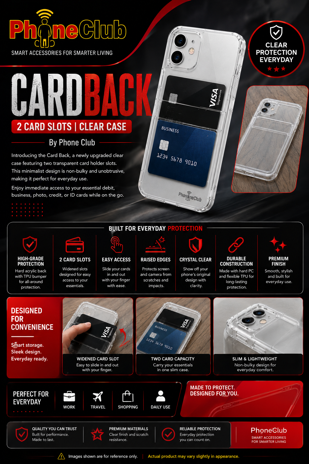 Card Back: Clear Case with Dual Card Holder Slots