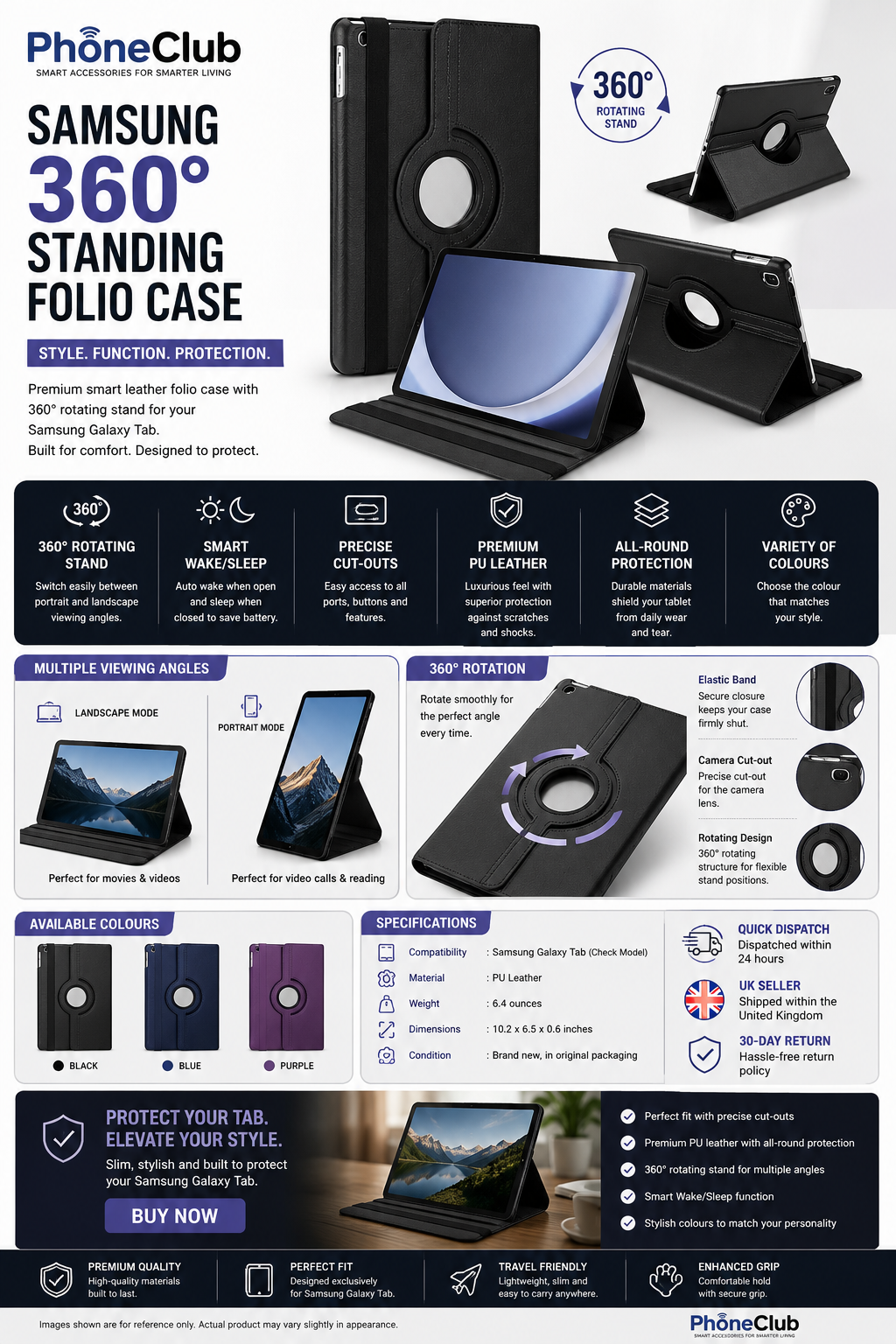 Tablet Case For Samsung Galaxy Tab Smart Leather Cover 360 Rotating