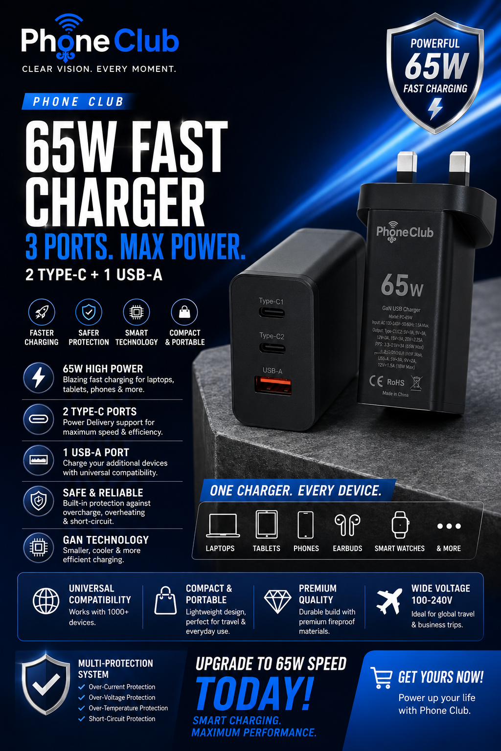 PHONE CLUB 65W Wall Plug Charger