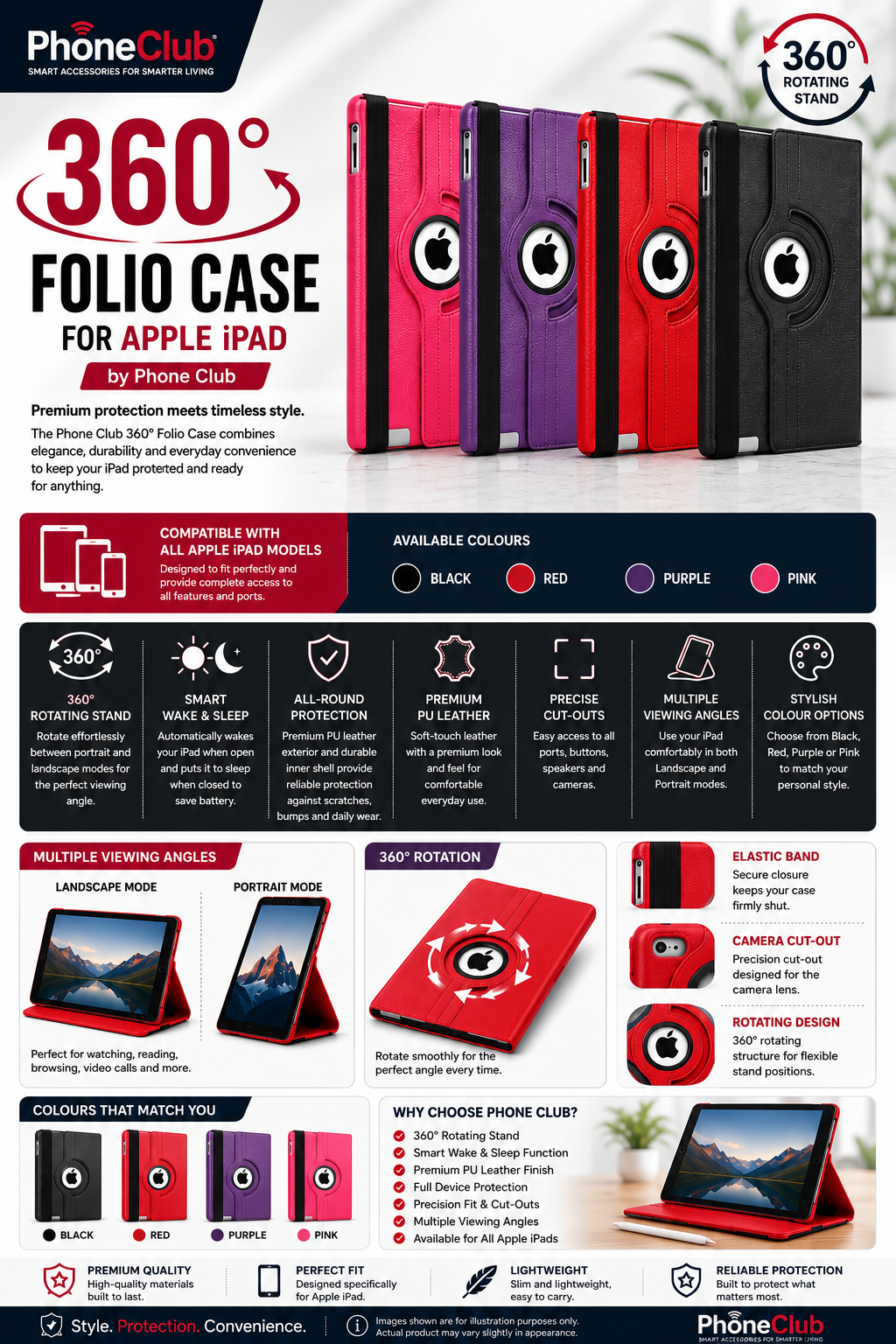 360° Folio Case for Apple iPad by Phone Club