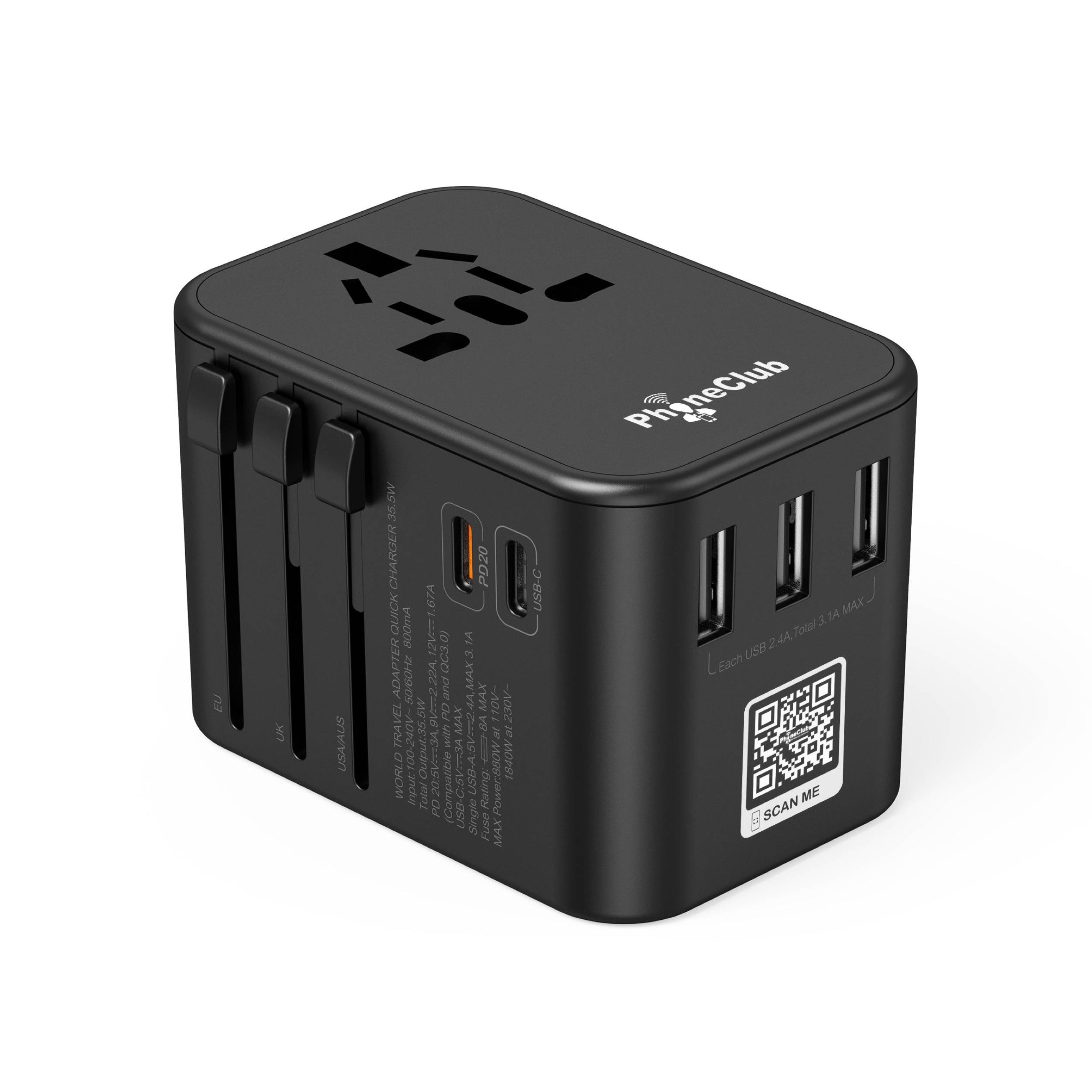 Phone Club 35.5W World Wide Travel Adapter