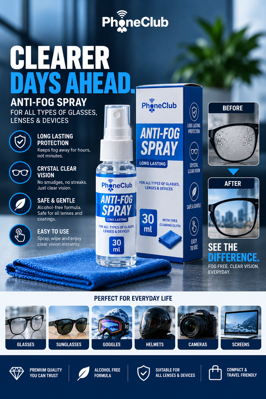 Phone Club 30ml Eyeglasses Anti-Fog Cleaning Spray