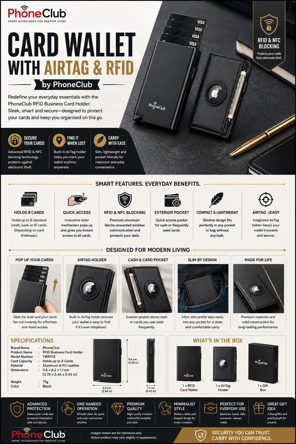 PhoneClub RFID Business Card Holder