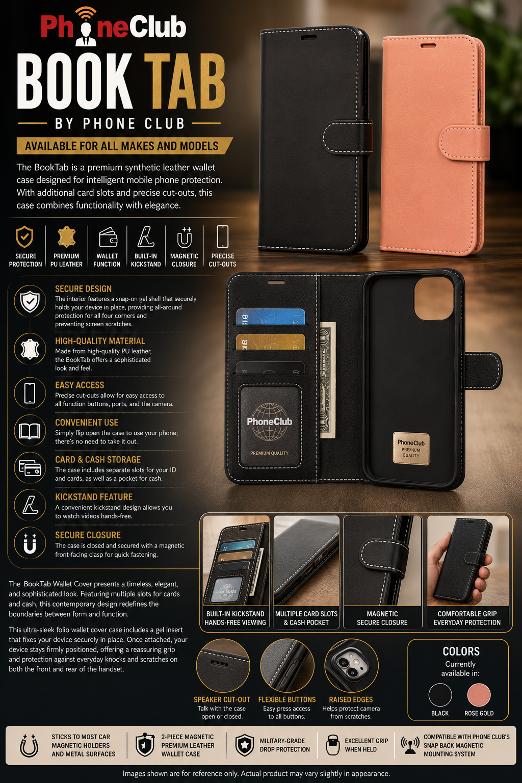 BookTab: Premium Synthetic Leather Wallet Case