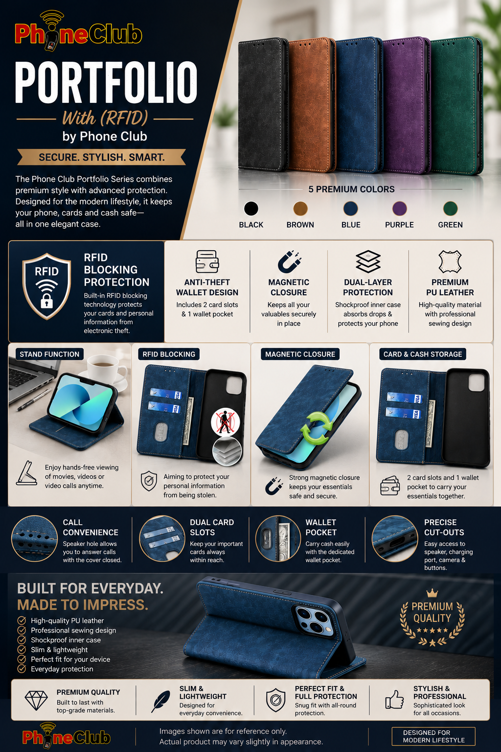 Portfolio by Phone Club Series Mobile Phone Case Elegance Meets Security with RFID Protection