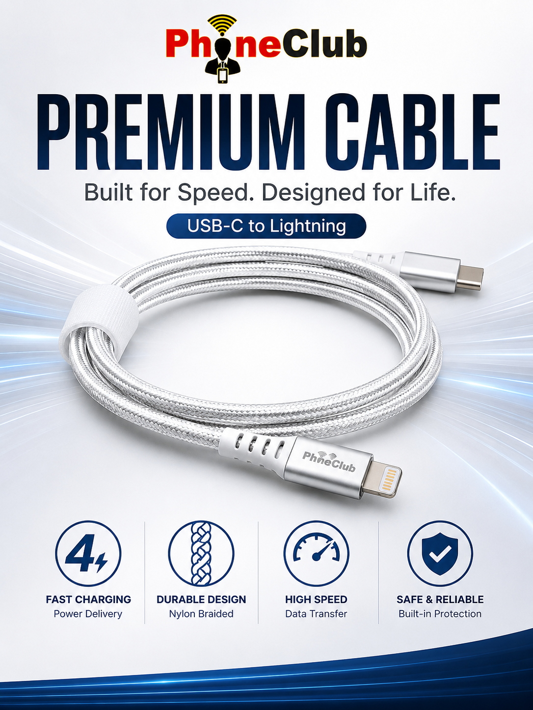 PHONE CLUB 2M MFi Certified USB Cable (Type-C to Lightning)