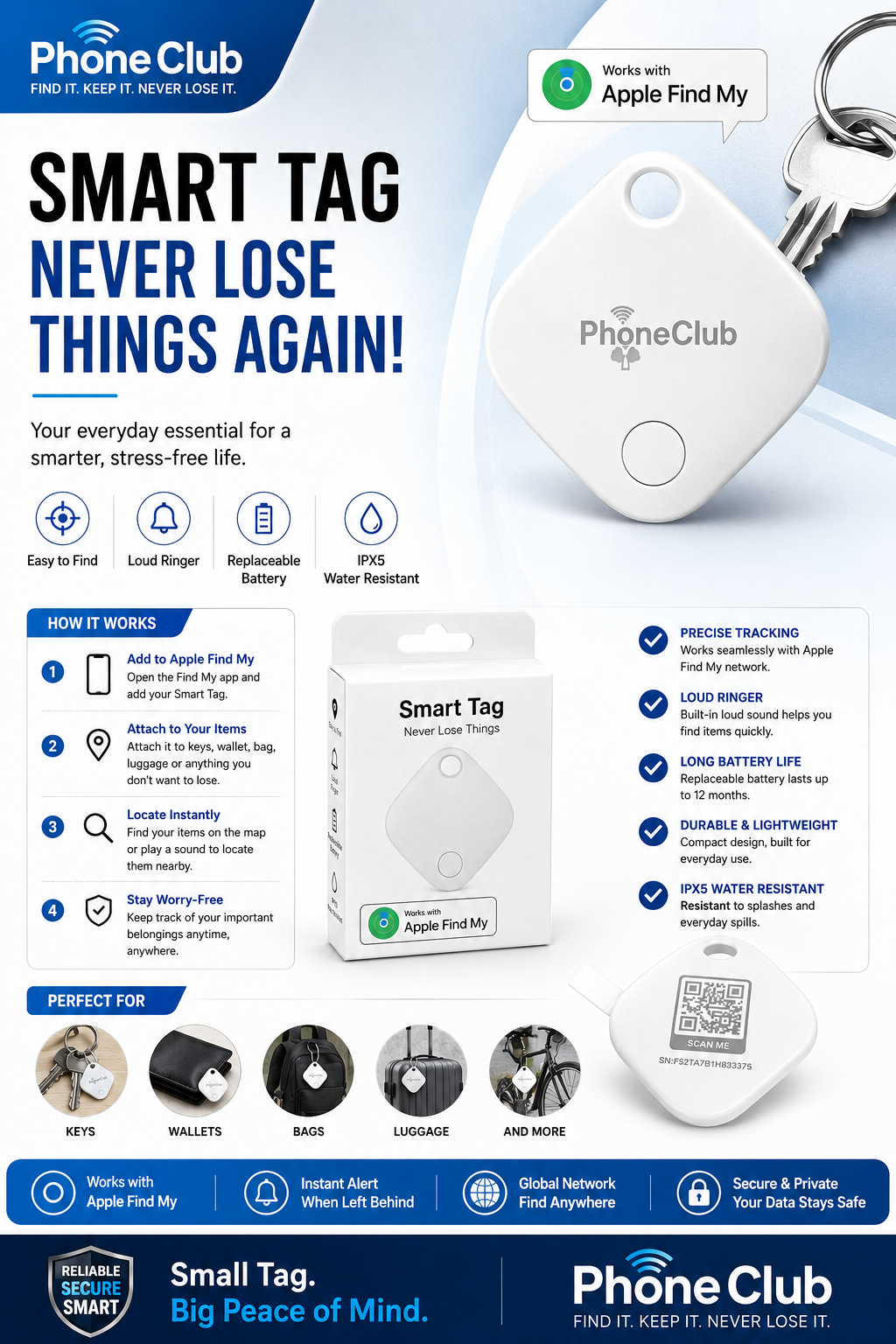 PHONE CLUB Find My Tag Smart Key Finder