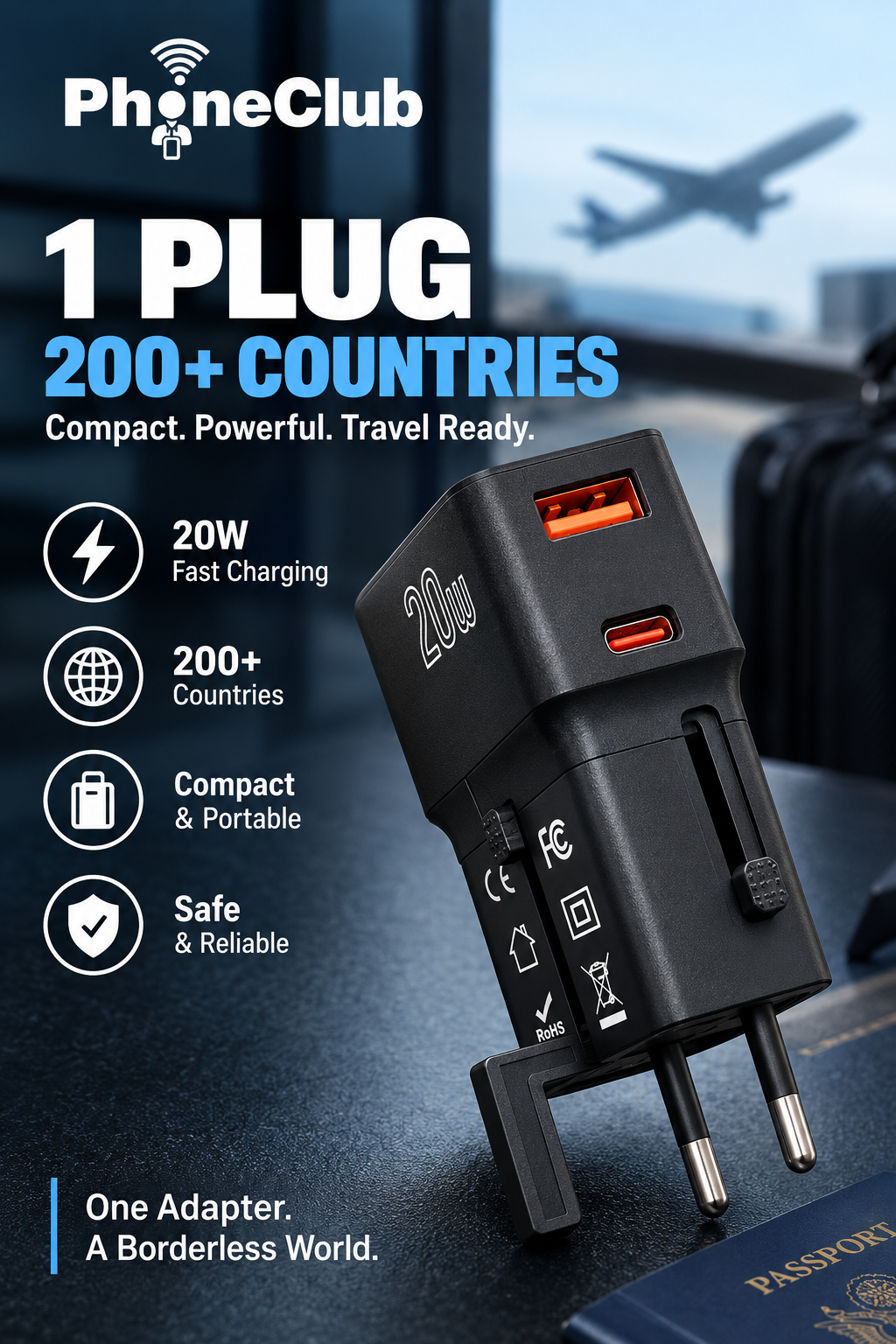 Phone Club 20W Dual Mini World Wide Travel Adapter