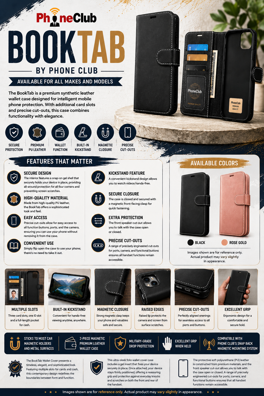 BookTab: Premium Synthetic Leather Wallet Case