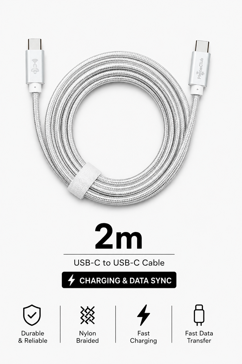 PHONE CLUB 2M (6.6ft) USB-C to USB-C 3.1 Gen2 Cable