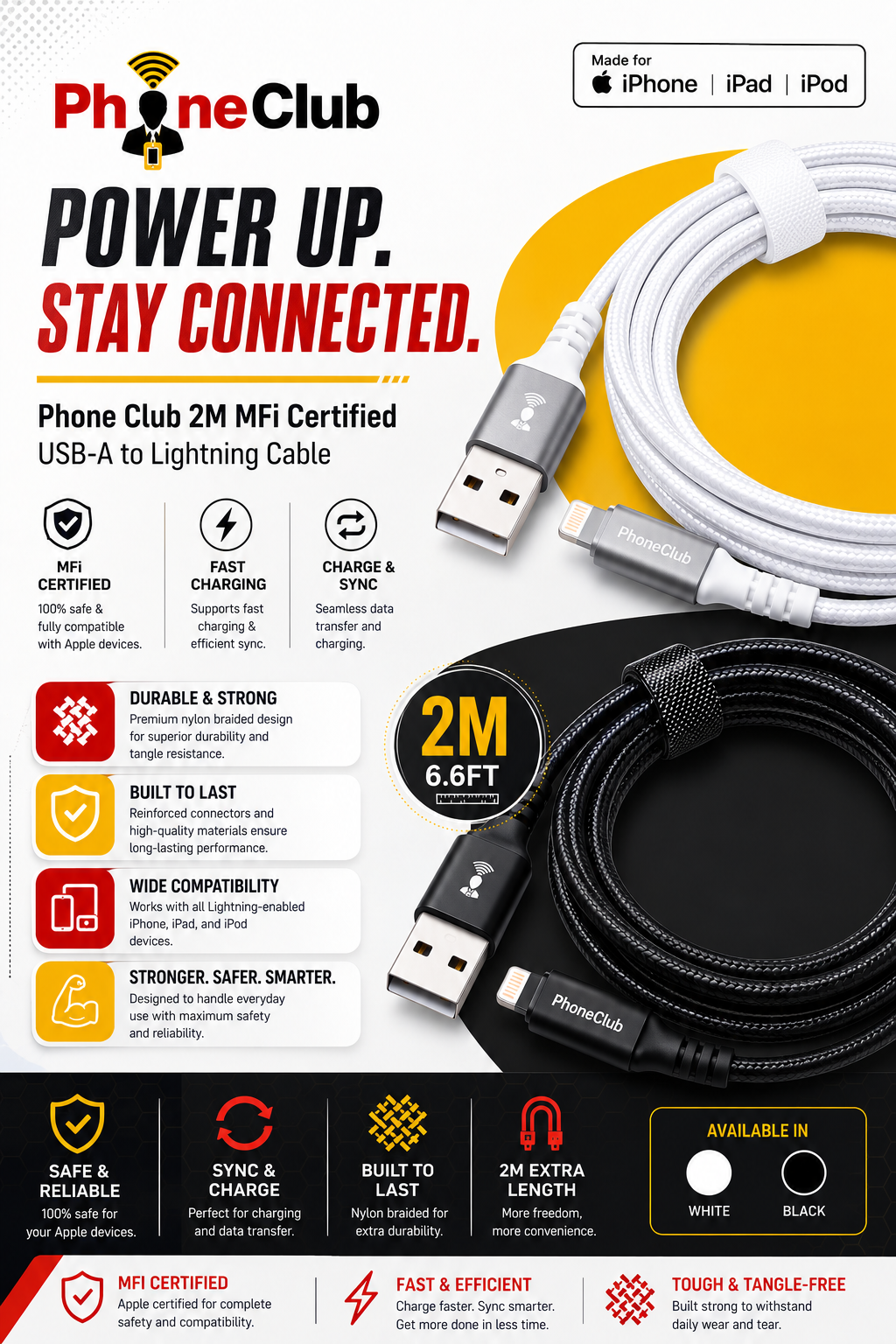 Phone Club 2M MFi Certified USB Cable (USB-A to Lightning)