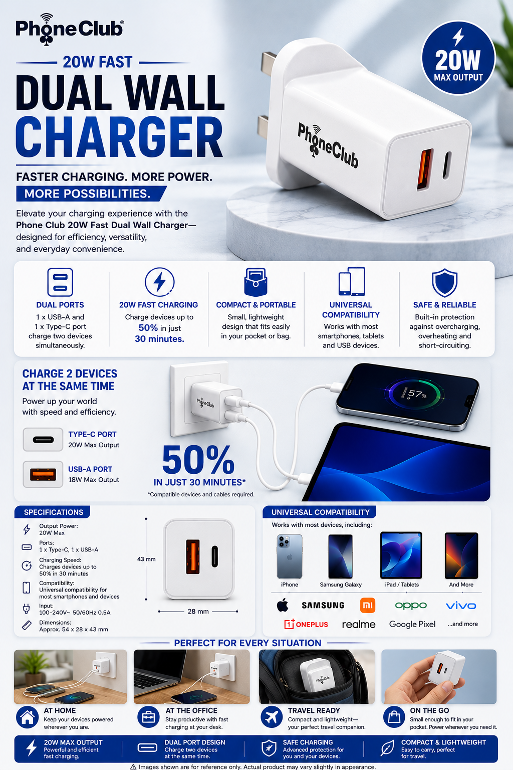 Phone Club 20W Fast Dual Wall Charger