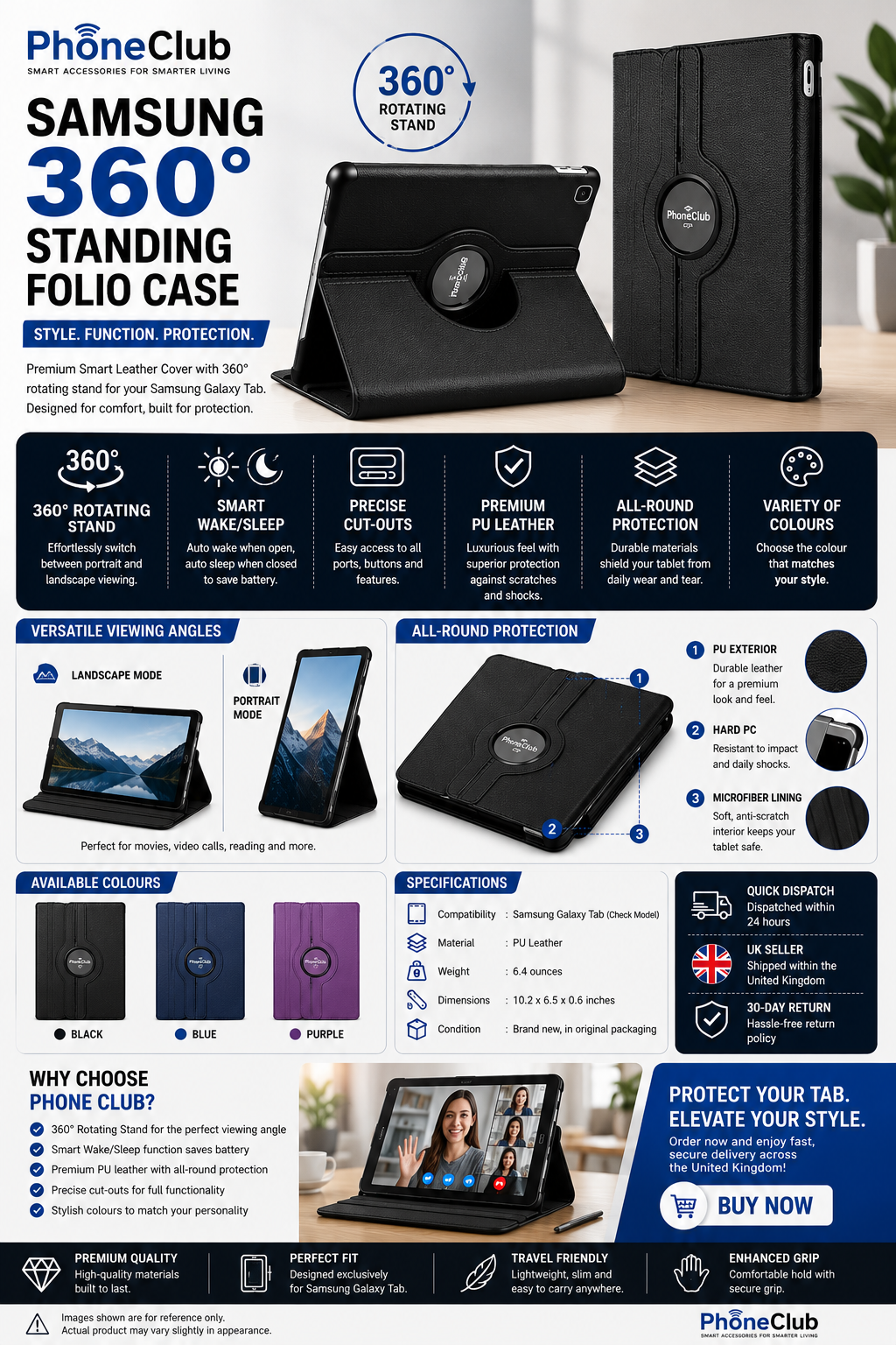 Tablet Case For Samsung Galaxy Tab Smart Leather Cover 360 Rotating