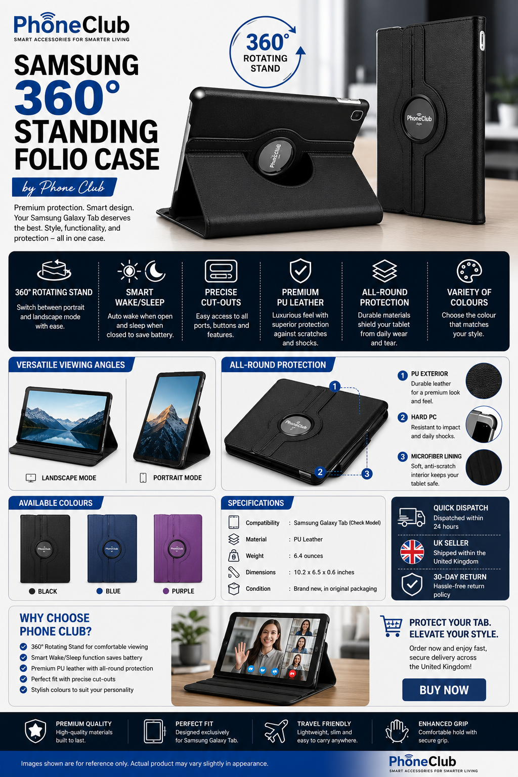 Tablet Case For Samsung Galaxy Tab Smart Leather Cover 360 Rotating