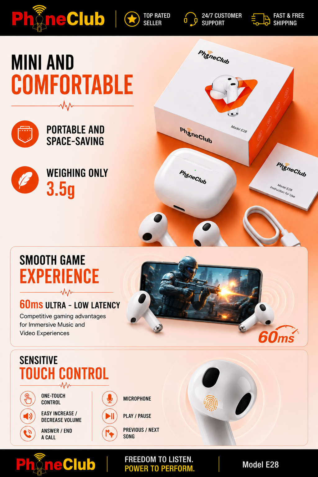 Introducing the Phone Club E28 Bluetooth TWS Headset: Your Ultimate Gaming Companion!