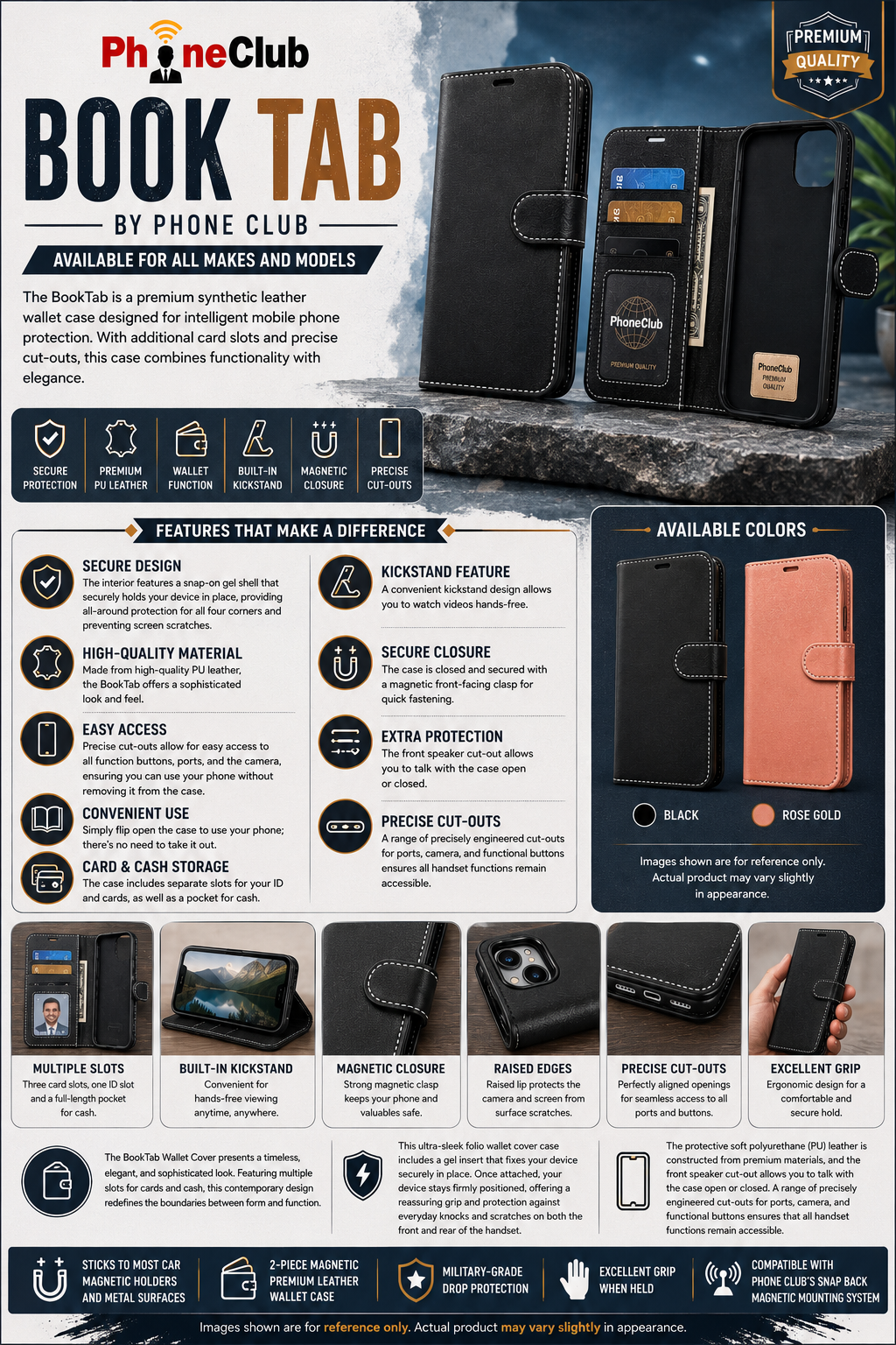 BookTab: Premium Synthetic Leather Wallet Case
