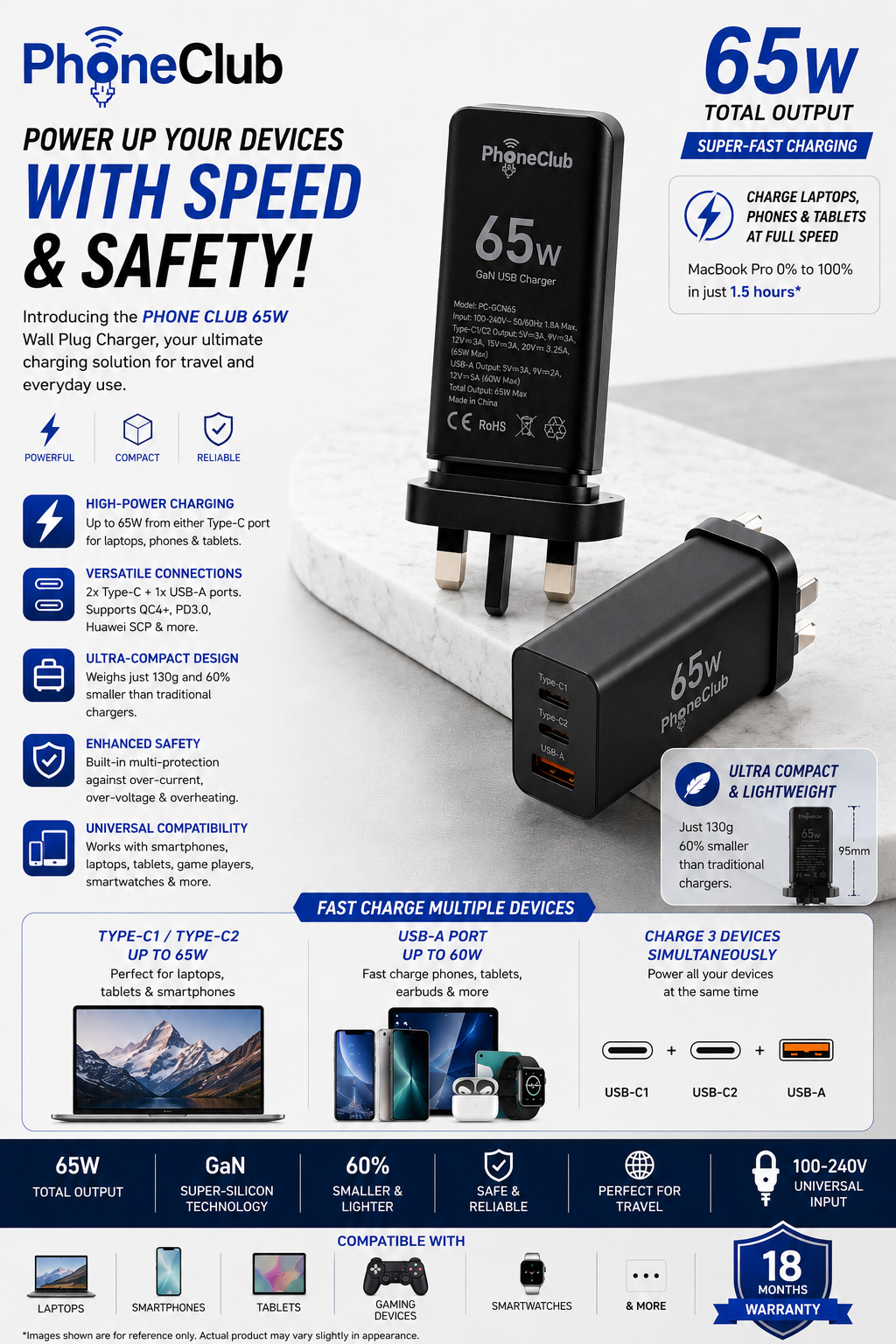 PHONE CLUB 65W Wall Plug Charger