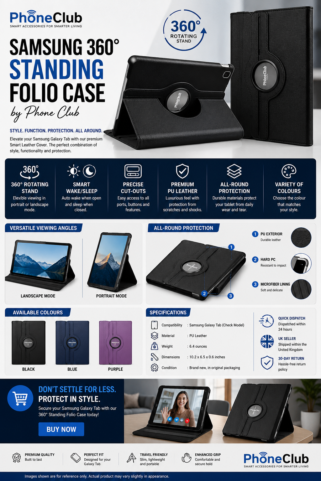 Tablet Case For Samsung Galaxy Tab Smart Leather Cover 360 Rotating