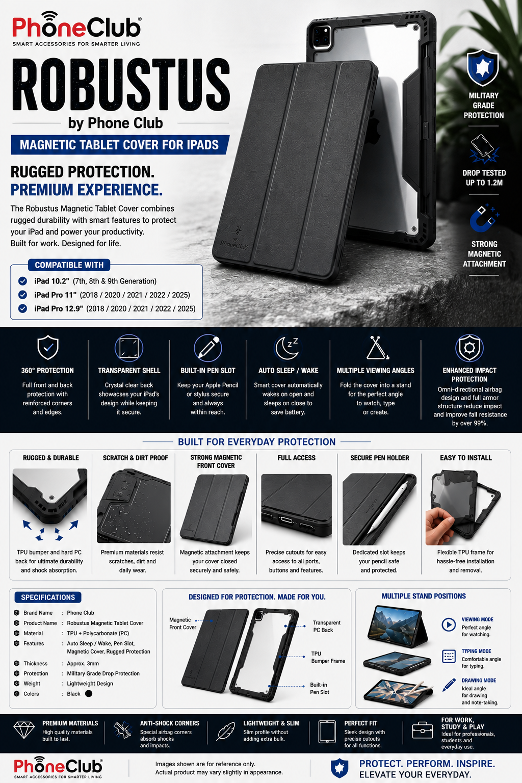 Robustus by Phone Club iPad Heavy Duty Tablet Protection Cover Rugged Folio Case