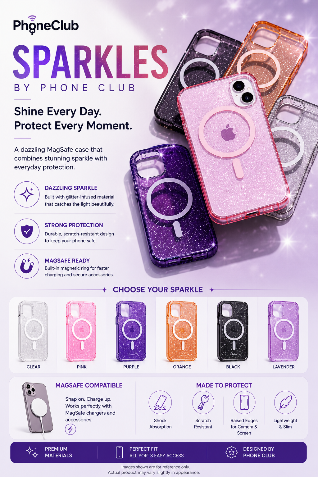 Sparkles by Phone Club Protective Case with Glitter and Durability