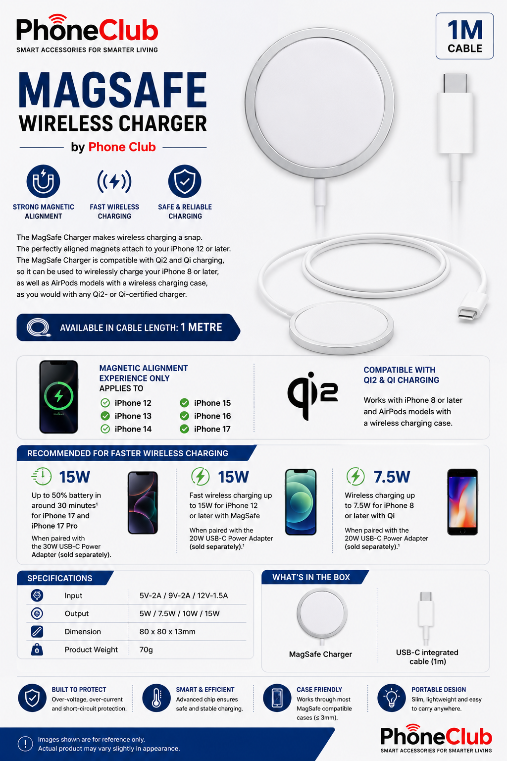 15W Magnetic Charger (1M Magsafe Charger) by Phone Club