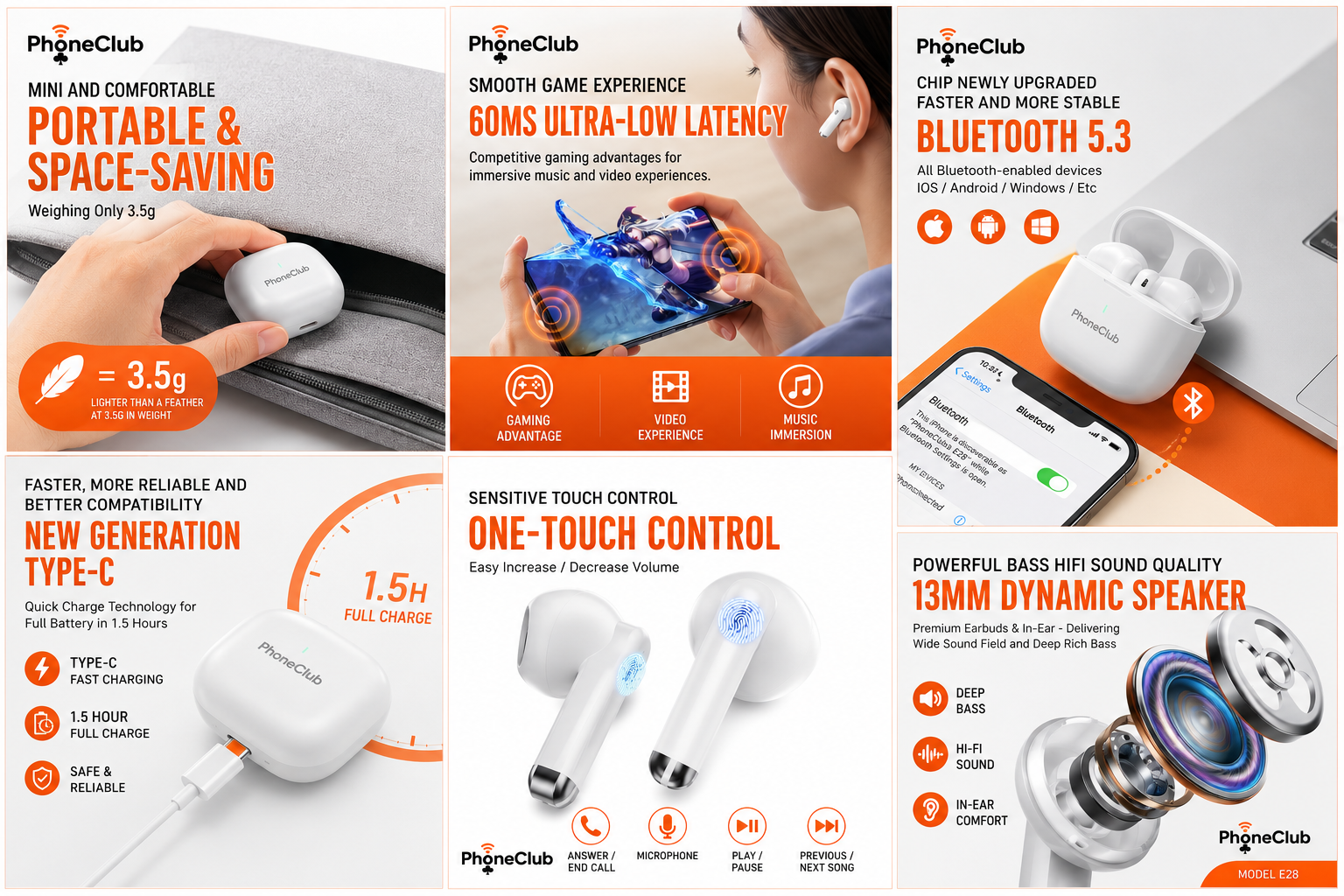 Introducing the Phone Club E28 Bluetooth TWS Headset: Your Ultimate Gaming Companion!