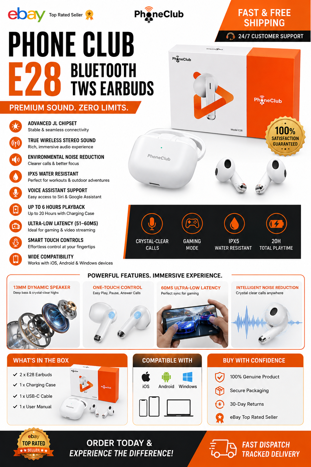 Introducing the Phone Club E28 Bluetooth TWS Headset: Your Ultimate Gaming Companion!