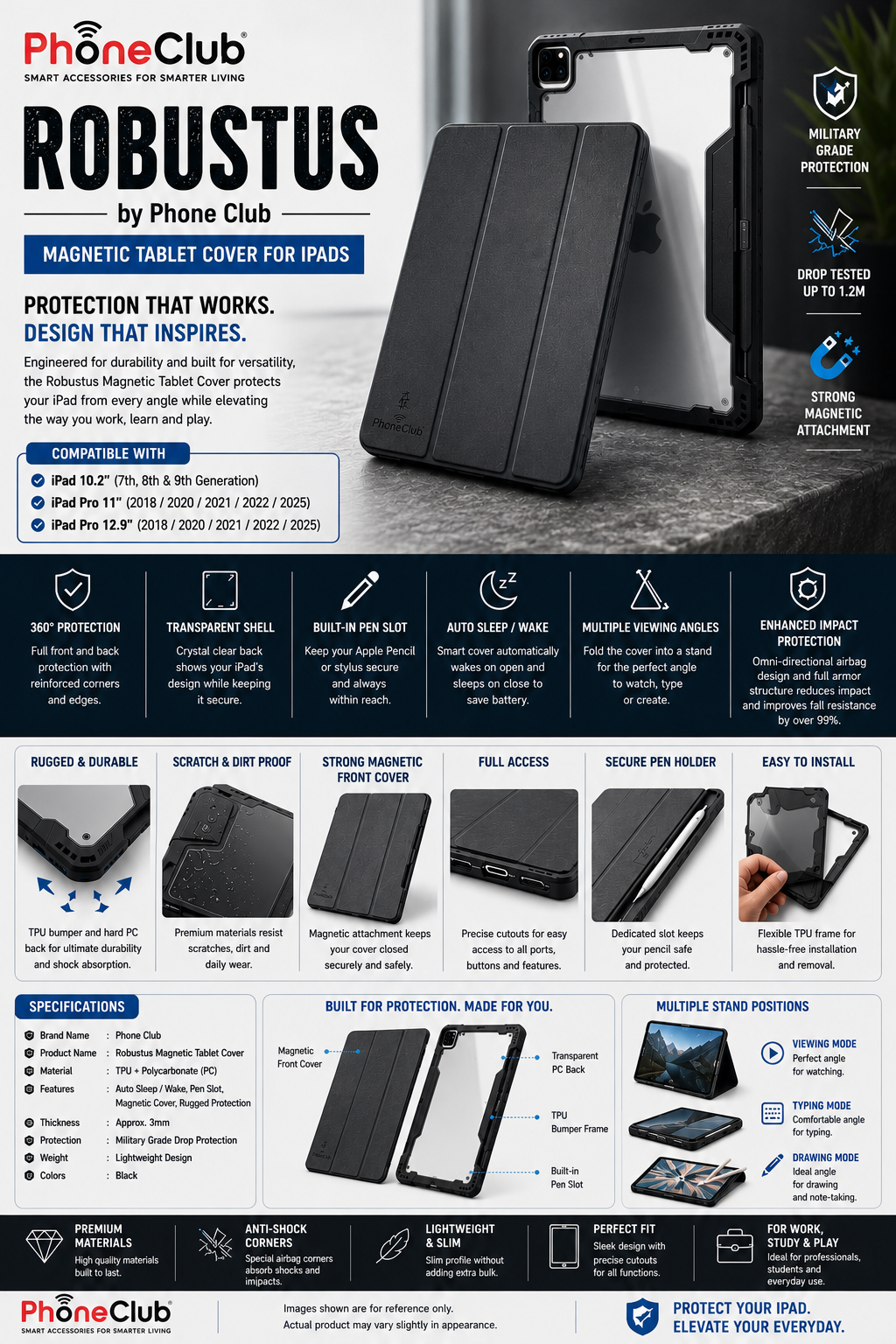 Robustus by Phone Club iPad Heavy Duty Tablet Protection Cover Rugged Folio Case