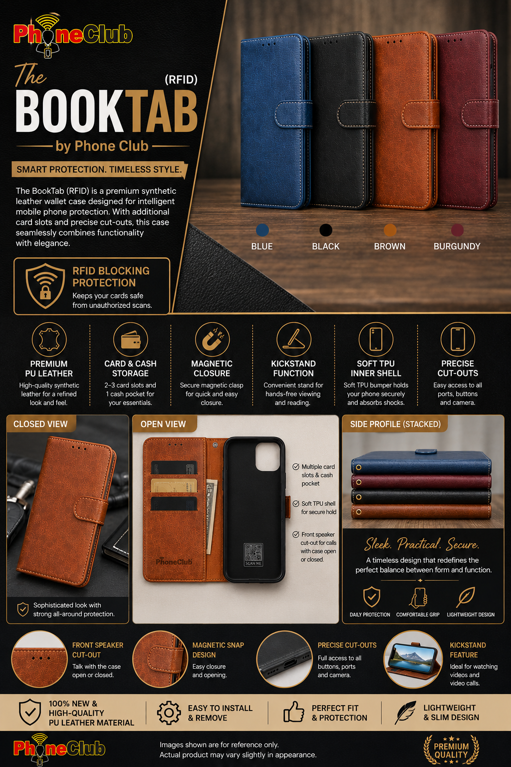 BookTab (RFID): Premium Synthetic Leather Wallet Case