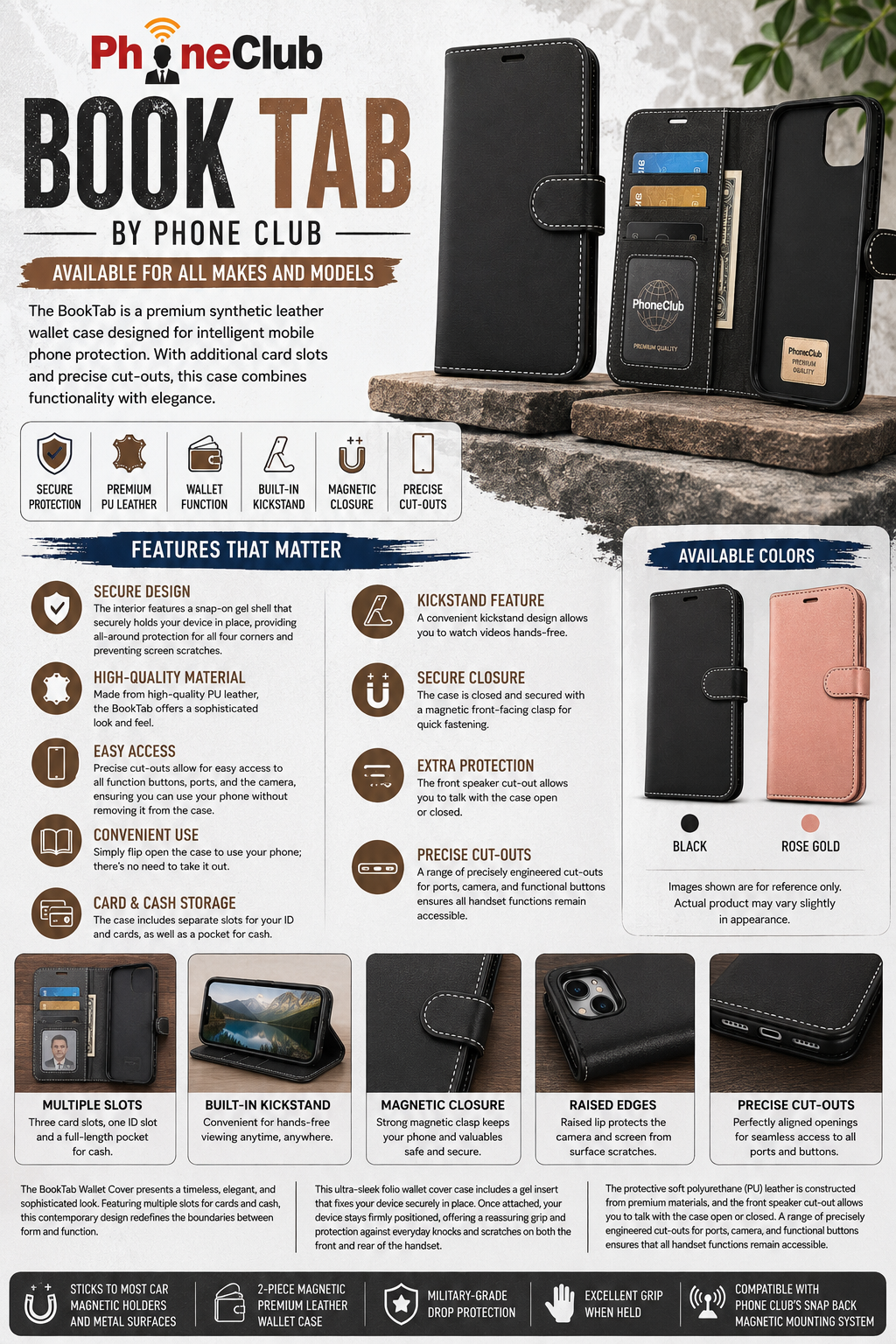 BookTab: Premium Synthetic Leather Wallet Case